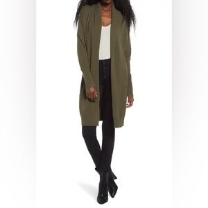 Leith Cozy Long Cardigan Open Front Shawl Soft Knit Lightweight M Olive Green